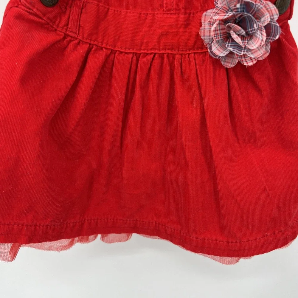 OshKosh B'gosh‎ Vestbak Girls 2T Red Corduroy Overall Jumper Dress Tulle Plaid